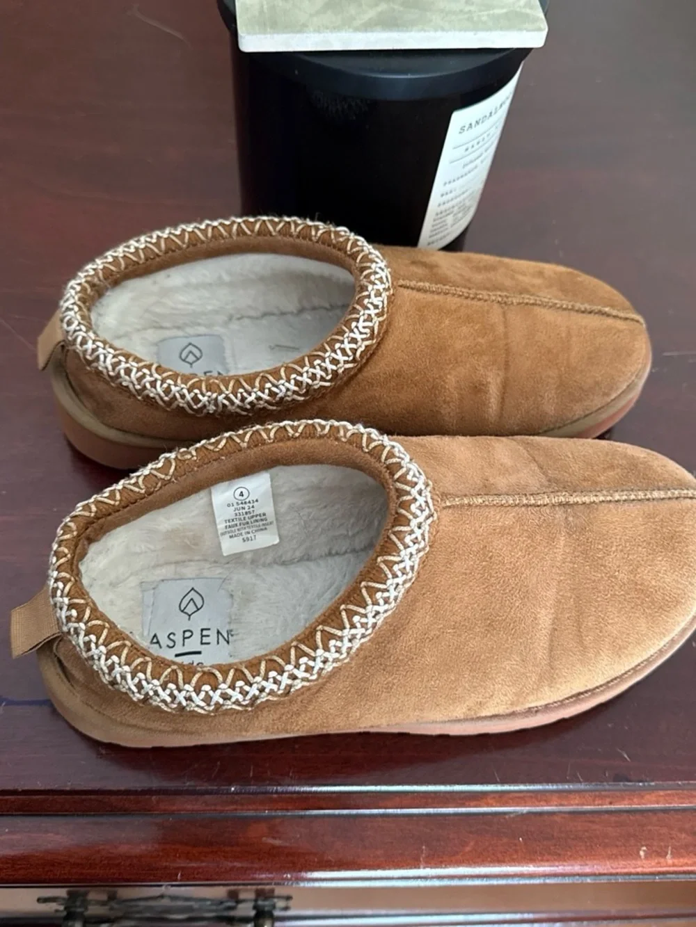 Cozy Kids Suede Moccasin Slippers in Chestnut Brown